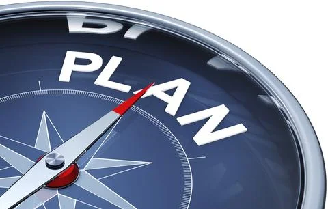 3D rendering of a compass with a plan icon Illustrazione stock