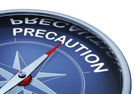 3D rendering of a compass with a precaution icon Stock Illustration