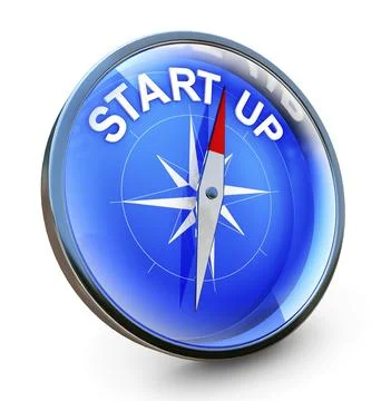 3d rendering of a compass with a start up icon 스톡 일러스트