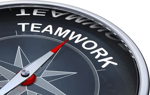 3d rendering of a compass with a teamwork icon Stock Illustration