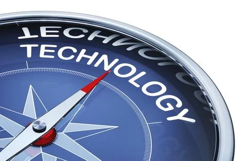 3D rendering of a compass with a technology icon Stock Illustration