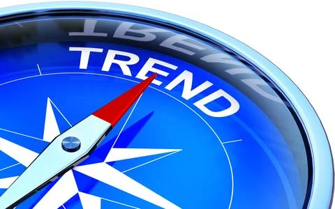 3D rendering of a compass with a trend icon Stock Illustration
