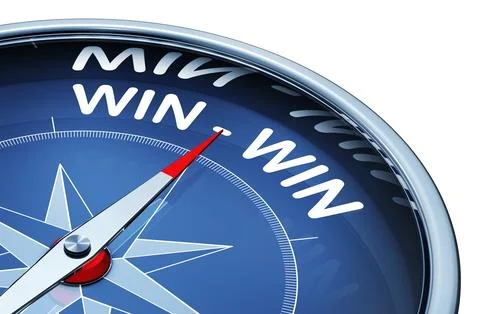 3D rendering of a compass with a win win icon Stock Illustration