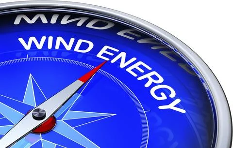 3D rendering of a compass with a wind energy icon Illustrazione stock