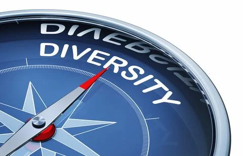 3D rendering of an compass with the word diversity Stock Illustration