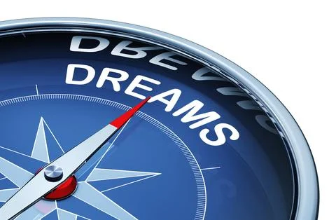 3D rendering of an compass with the word dreams Stock Illustration