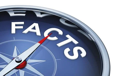 3D rendering of an compass with the word facts Stock Illustration