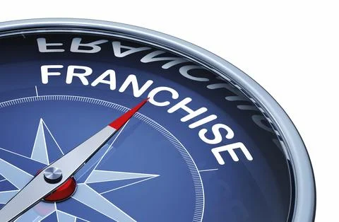 3D rendering of an compass with the word franchise 스톡 일러스트
