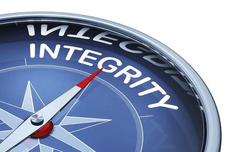 3D rendering of an compass with the word integrity Stock Illustration