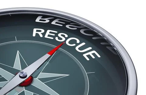 3D rendering of an compass with the word rescue Illustrazione stock