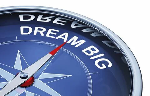 3D rendering of an compass with the words dream big Illustrazione stock