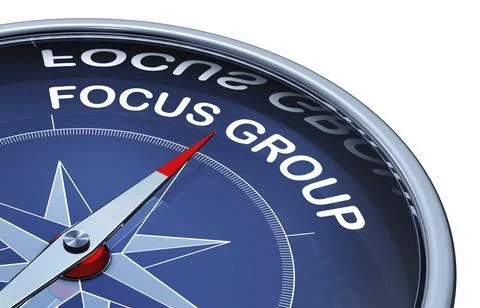 3D rendering of an compass with the words focus group 스톡 일러스트