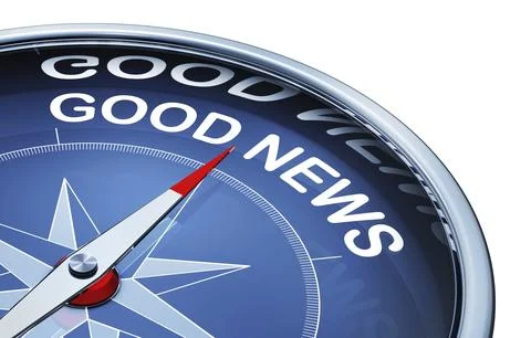 3D rendering of an compass with the words good news Stock Illustration