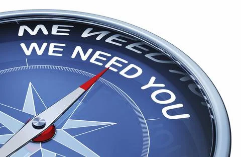 3D rendering of an compass with the words we need you Illustrazione stock