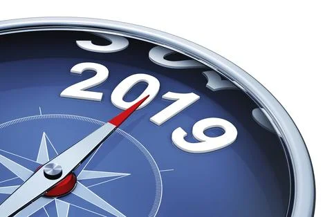 3D rendering of an compass with the year 2019 Ilustración de archivo