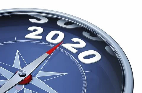3D rendering of an compass with the year 2020 스톡 일러스트