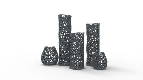 3d rendering of complex shaped vases isolated in white studio background Stock Illustration