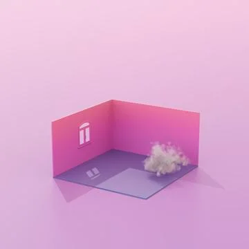 3d rendering composition with house and white cloud. Illustrazione stock