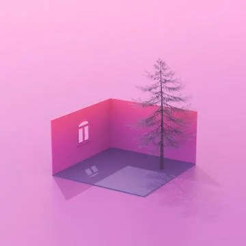 3d rendering composition with house and tree. 스톡 사진
