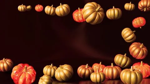 3D rendering composition with orange pumpkins on dark background. Stock Illustration