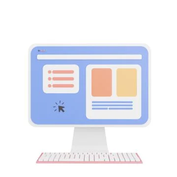 3d rendering of computer, 3d icons, pastel minimal cartoon style  isolated Stock Illustration