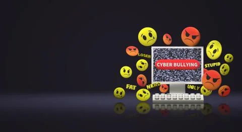 The 3d rendering  computer and emotion  for  cyber bullying content.. Stock Photos