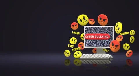 The 3d rendering  computer and emotion  for  cyber bullying content.. 写真素材