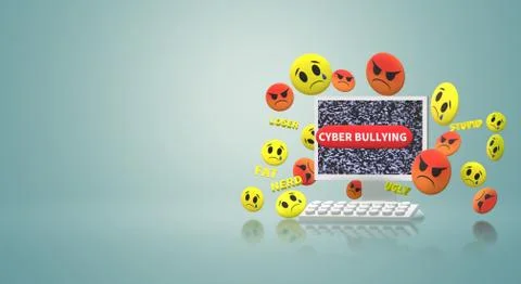 The 3d rendering  computer and emotion  for  cyber bullying content.. Foto stock