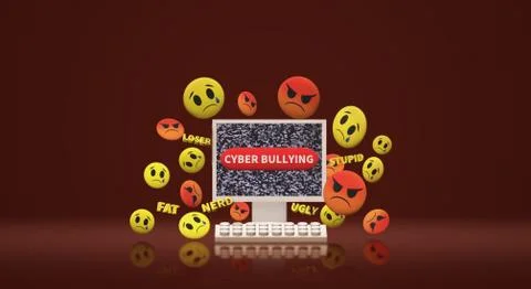 The 3d rendering  computer and emotion  for  cyber bullying content.. Foto stock