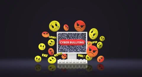 The 3d rendering  computer and emotion  for  cyber bullying content.. Foto stock