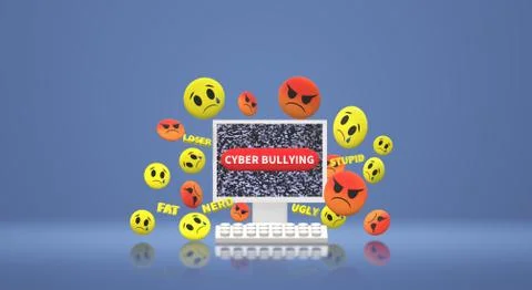 The 3d rendering  computer and emotion  for  cyber bullying content.. Foto stock