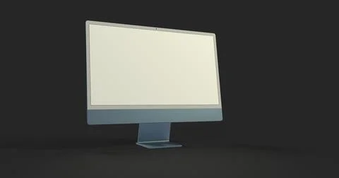 A 3D rendering of a computer with a blank screen with copy space on a black b Stock Illustration