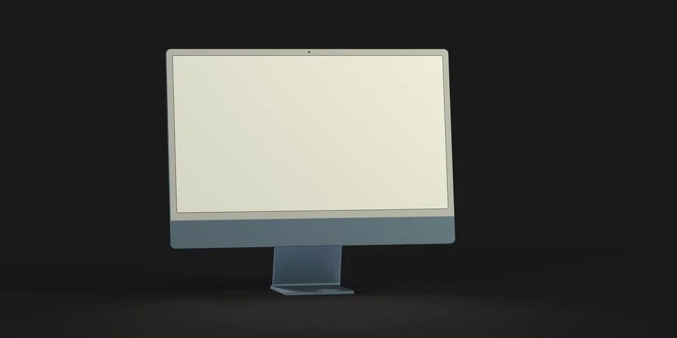 A 3D rendering of a computer with a blank screen with copy space on a black b Stock Illustration