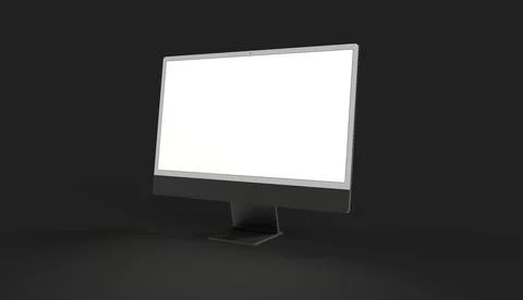 A 3D rendering of a computer with a blank screen with copy space on a black b Illustrazione stock