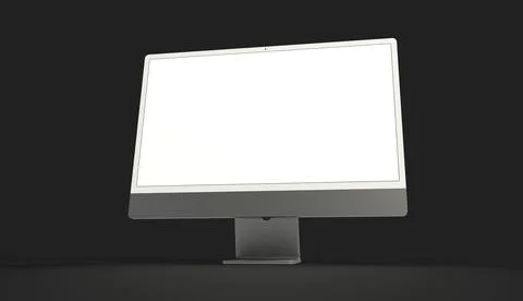 A 3D rendering of a computer with a blank screen with copy space on a black b Stock Illustration