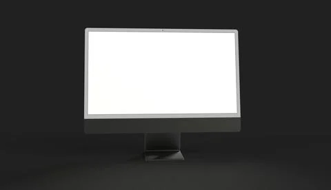 A 3d rendering of a computer with a blank screen and a copy space, on a black Stock Illustration