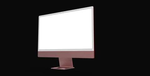 A 3D rendering of a computer with a blank screen with copy space on a black b Stock Illustration