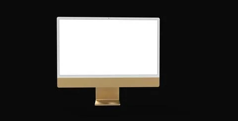A 3D rendering of a computer with a blank screen with copy space on a black b Illustrazione stock