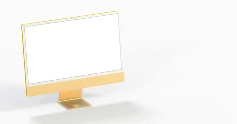 A 3D rendering of a computer display mock-up with blank white screen in the w Stock Illustration