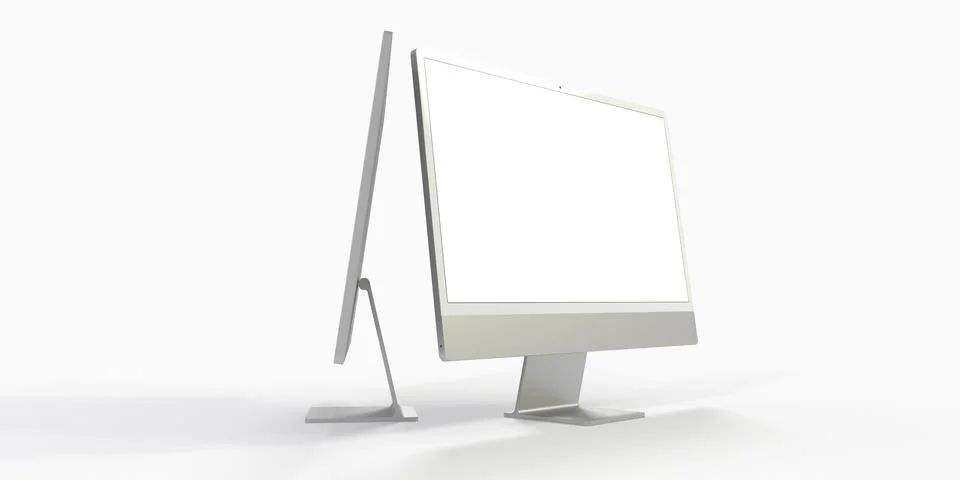 3d rendering of computer display mock-up with blank white screen Stock Illustration