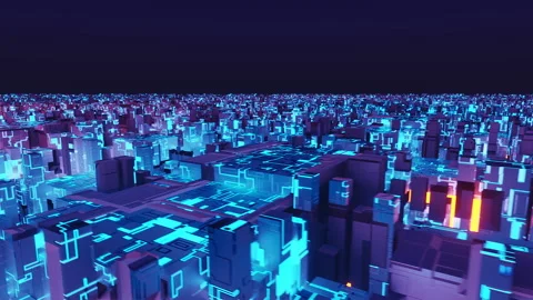 3D rendering of Computer Generated Abstract Neon City High-Tech Animation Stock Footage 158769592