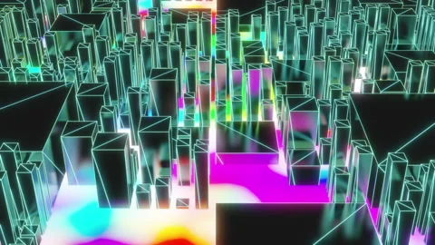 3D rendering of Computer Generated Abstract Colored Neon City Animation Stock Footage 163792190