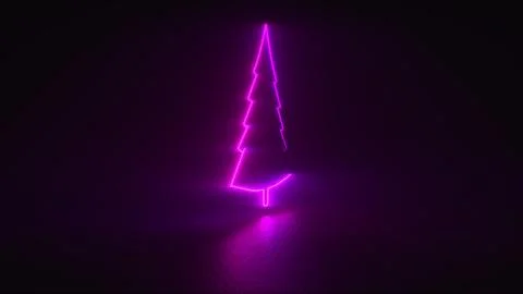 3d rendering, computer generated black background with neon christmas tree Stock Illustration