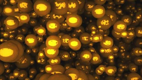 3D rendering, computer generated dense consistency of gold bubbles large and Stock Illustration