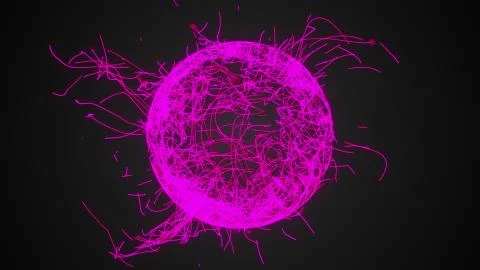 3d rendering, computer generated sphere or ball of numerous neon particles and Stock Illustration