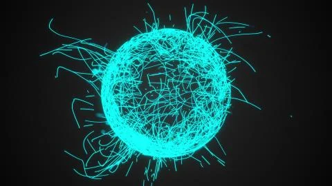 3d rendering, computer generated sphere or ball of numerous neon particles and 스톡 일러스트