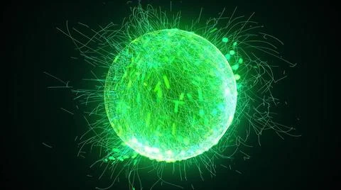 3d rendering, computer generated sphere or ball of numerous neon particles... Stock-Fotos