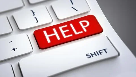 3d rendering of a computer keyboard with red help button Stock Illustration