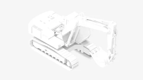 3D rendering of a computer model of an excavator isolated on a grey backgroun Stockillustratie