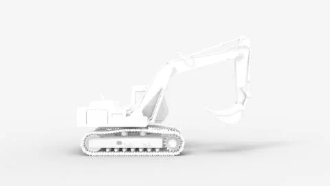 3D rendering of a computer model of an excavator isolated on a grey backgroun Illustrazione stock